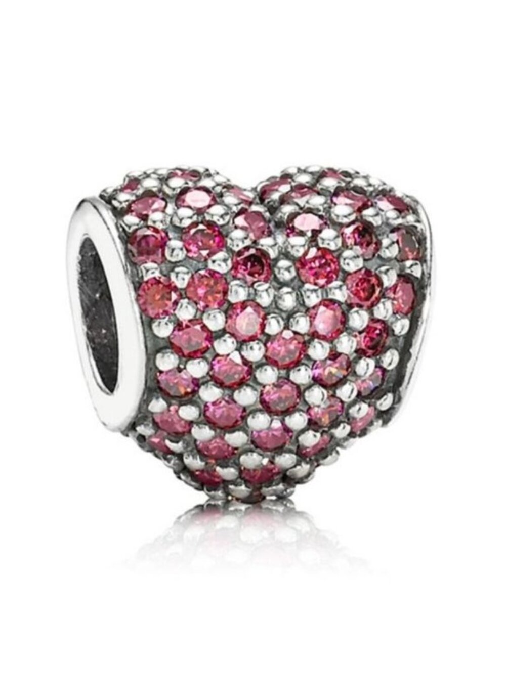 Pandora Retired Sterling Silver Pave Heart Bead with Red Zirconia - 791052CZR